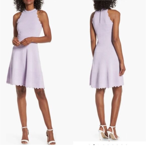 ELIZA J Scalloped Fit & Flare Sweater Dress Size XS Lilac Mini Sleeveless Spring - Picture 1 of 15